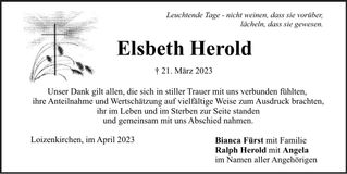 Traueranzeige Elsbeth Herold