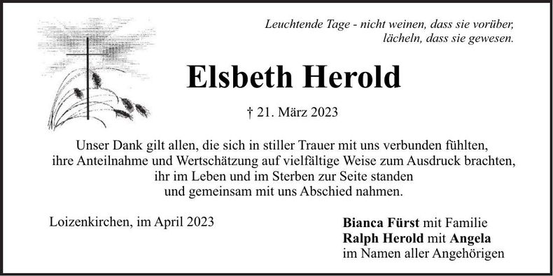 Traueranzeige Elsbeth Herold