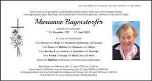 Traueranzeige Marianne Bayerstorfer