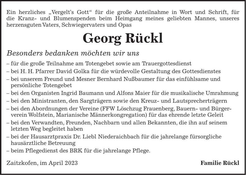 Traueranzeige Georg Rückl