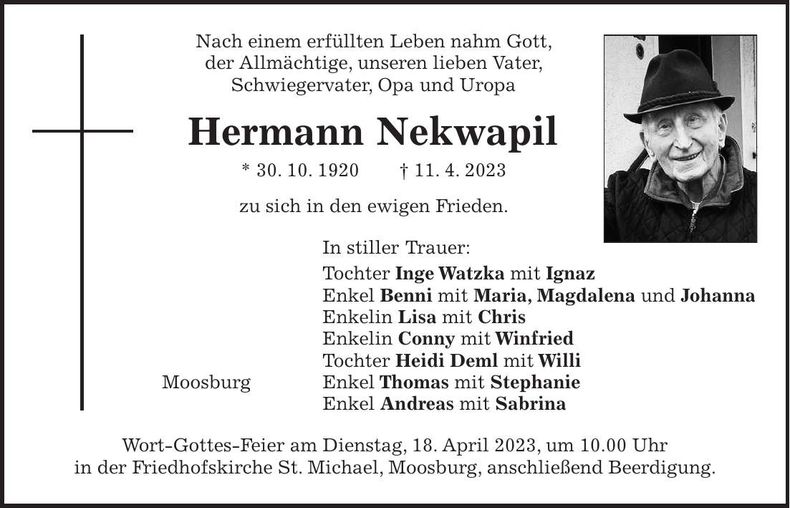 Traueranzeige Hermann Nekwapil