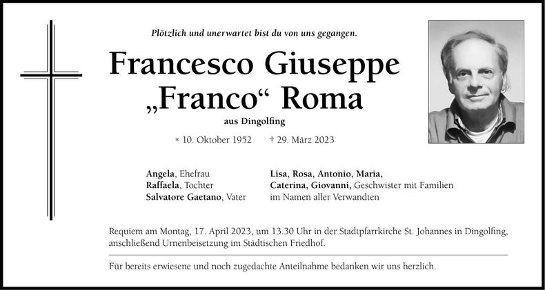 Traueranzeige Francesco Giuseppe Roma
