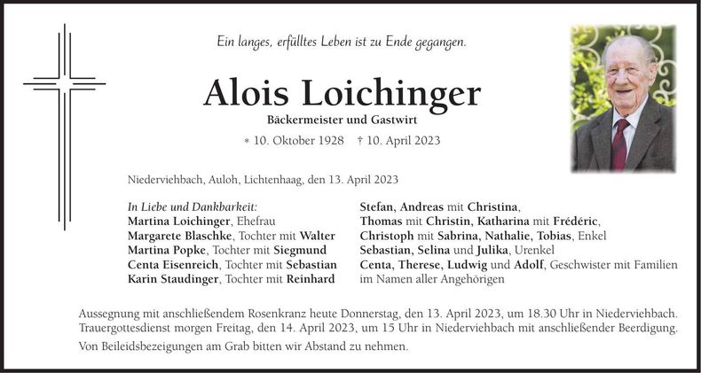 Traueranzeige Alois Loichinger