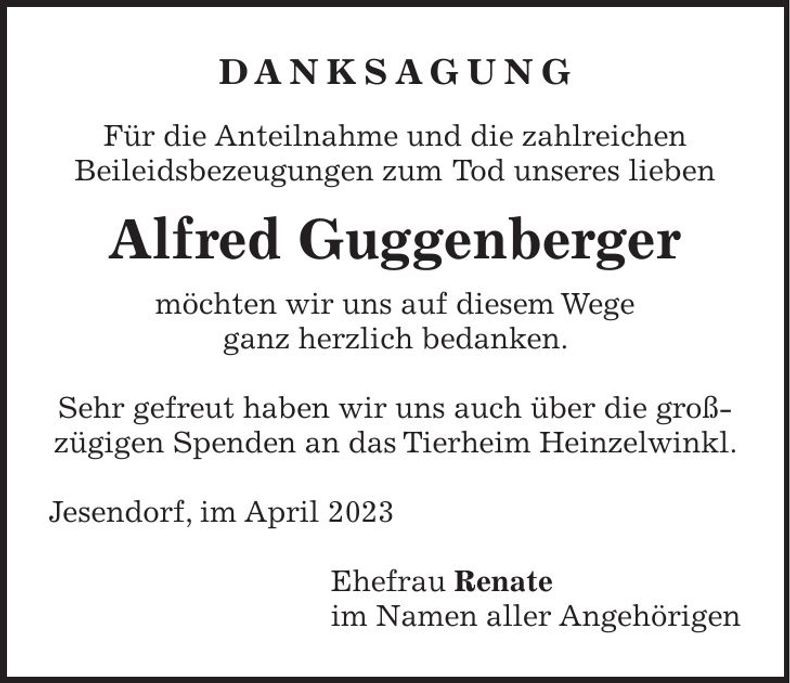 Traueranzeige Alfred Guggenberger