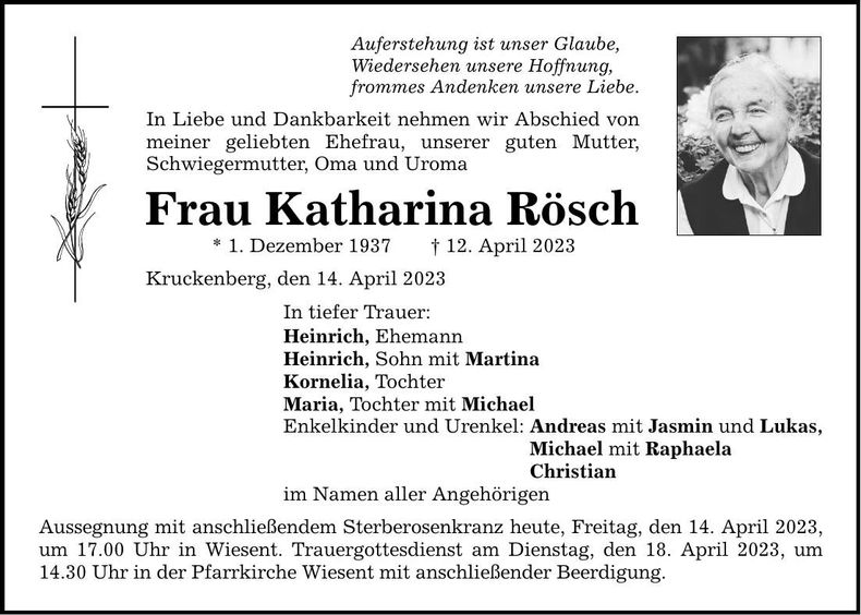 Traueranzeige Katharina Rösch