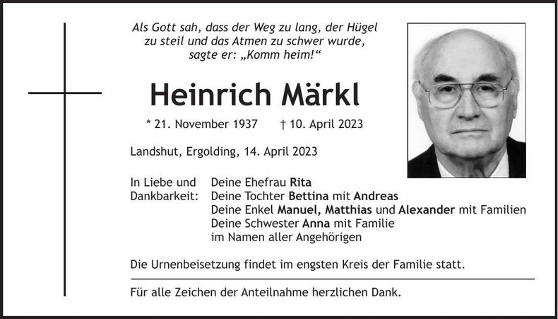 Traueranzeige Heinrich Märkl