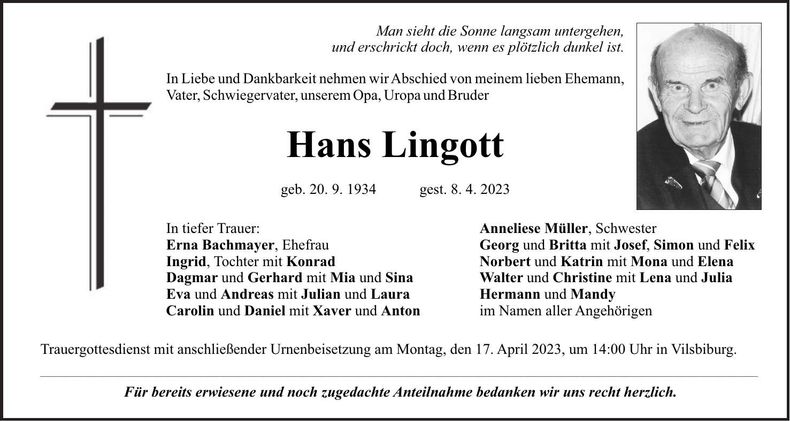 Traueranzeige Hans Lingott