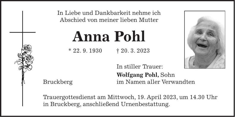 Traueranzeige Anna Pohl