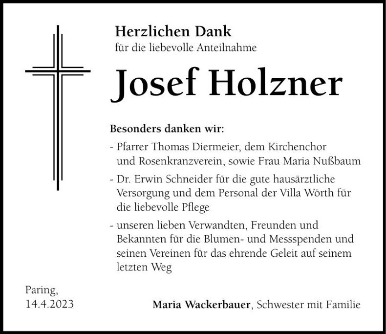 Traueranzeige Josef Holzner