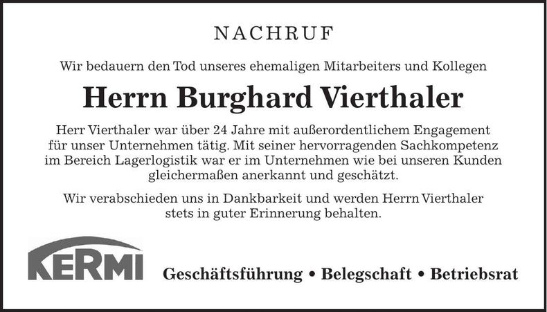 Traueranzeige Burghard Vierthaler