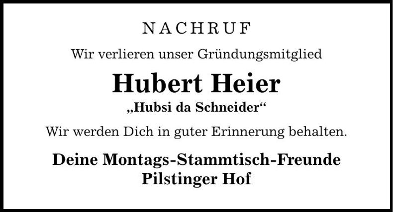 Traueranzeige Hubert Heier