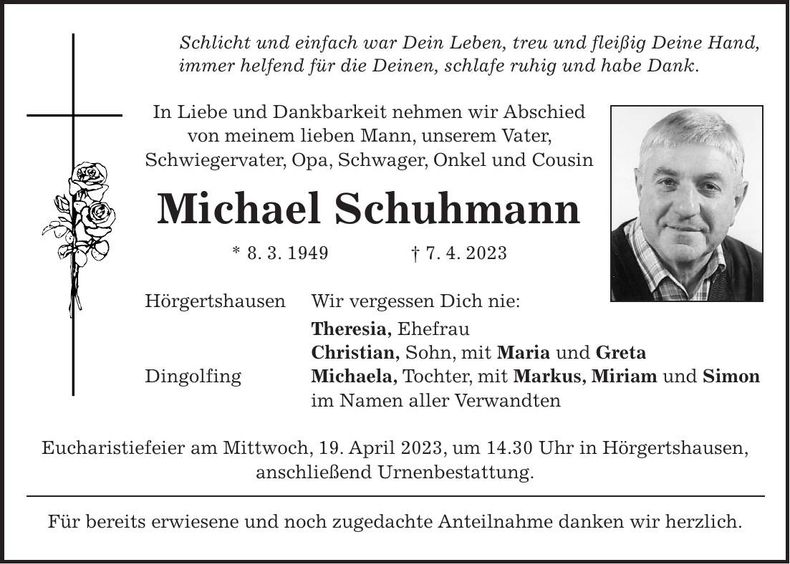 Traueranzeige Michael Schuhmann