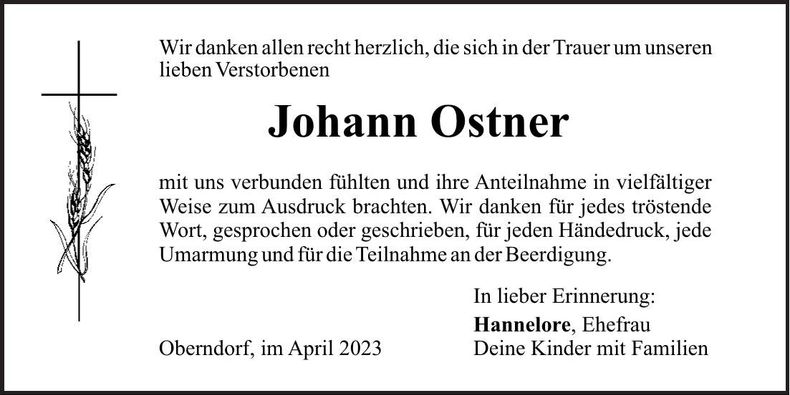 Traueranzeige Johann Ostner