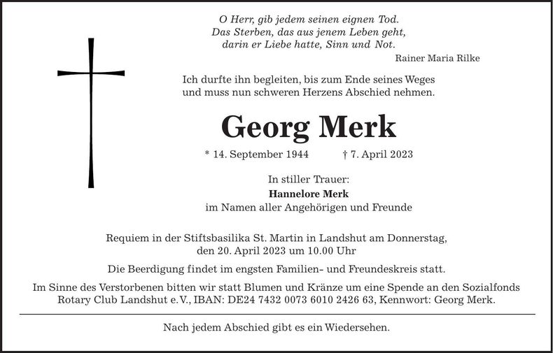 Traueranzeige Georg Merk