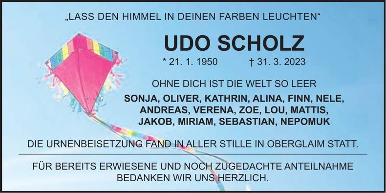 Traueranzeige Udo Scholz
