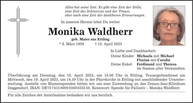 Traueranzeige Monika Waldherr