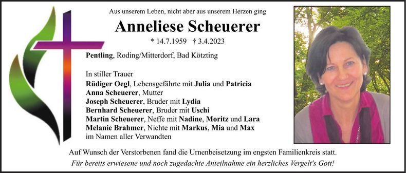 Traueranzeige Anneliese Scheuerer