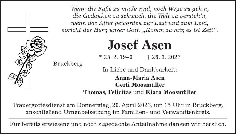 Traueranzeige Josef Asen
