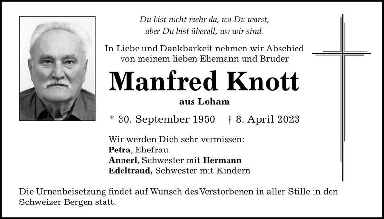 Traueranzeige Manfred Knott