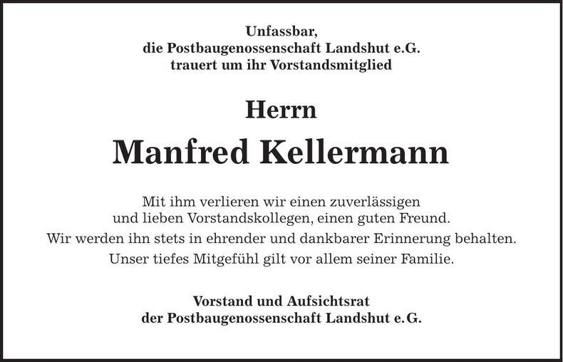 Traueranzeige Manfred Kellermann