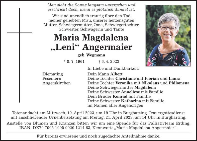 Traueranzeige Maria Magdalena "Leni" Angermaier