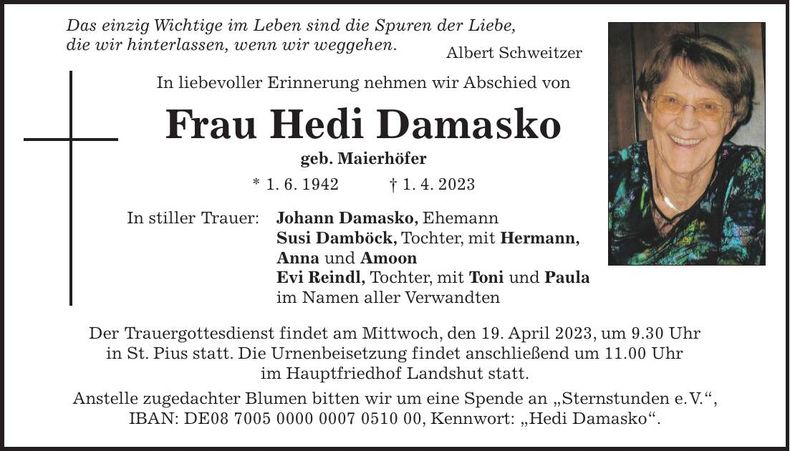 Traueranzeige Heidi Damasko