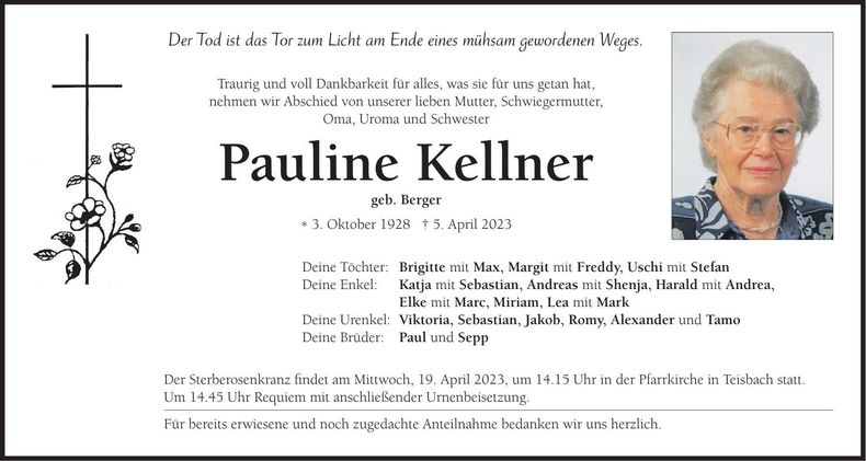 Traueranzeige Pauline Kellner