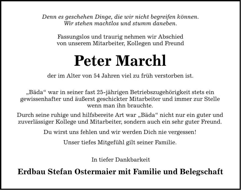 Traueranzeige Peter Marchl