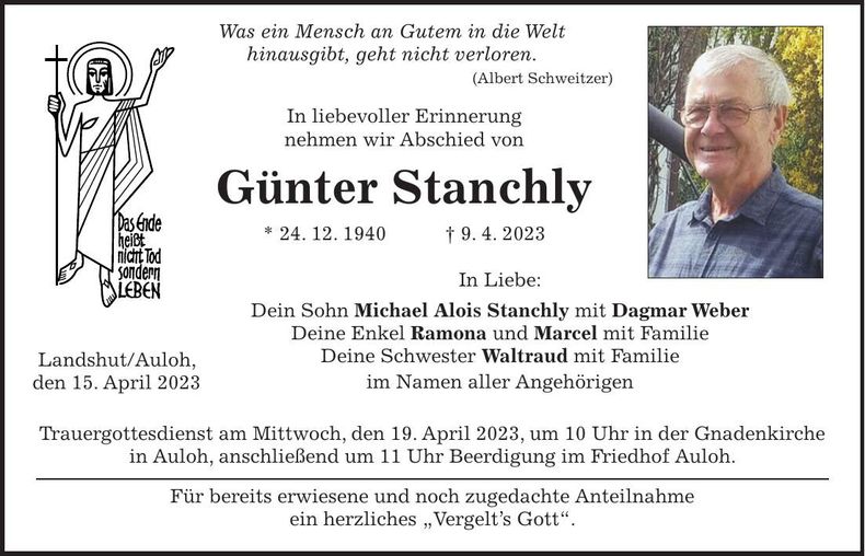 Traueranzeige Günter Stanchly