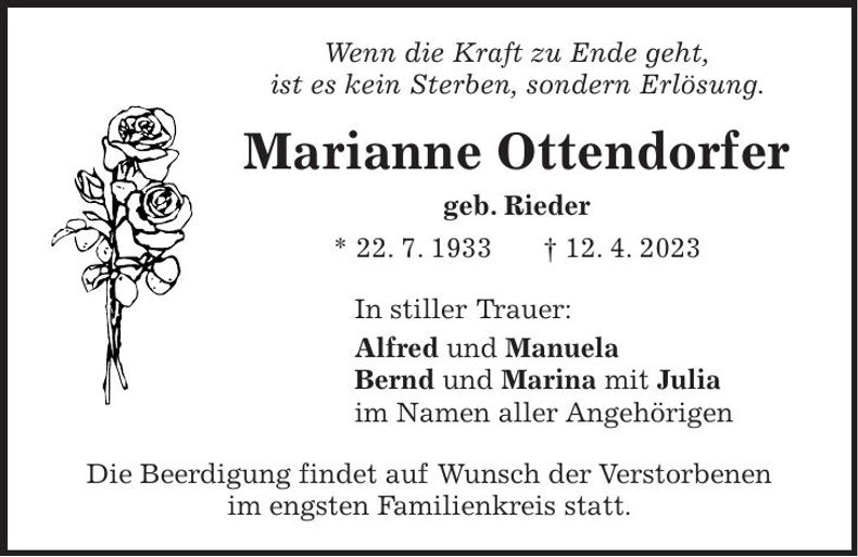 Traueranzeige Marianne Ottendorfer