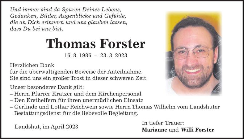 Traueranzeige Thomas Forster