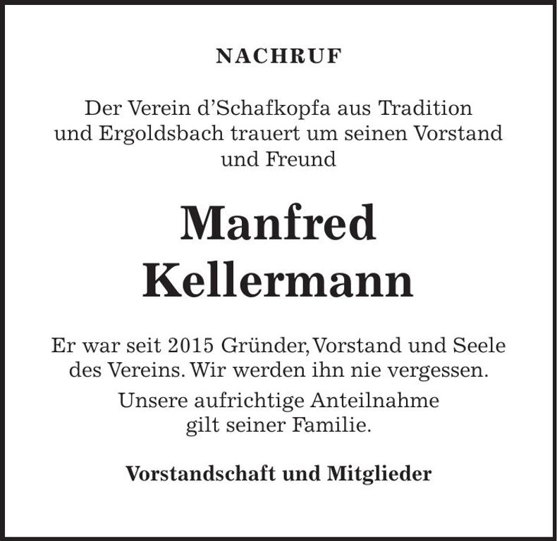 Traueranzeige Manfred Kellermann