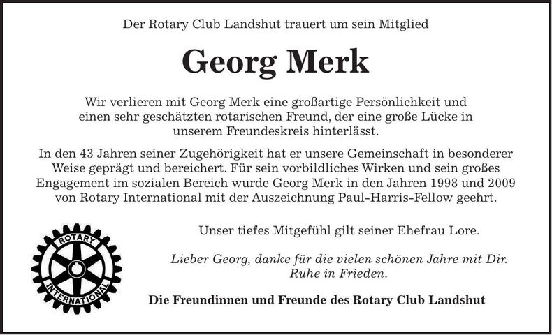 Traueranzeige Georg Merk