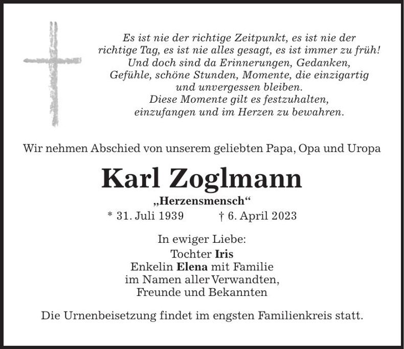 Traueranzeige Karl Zoglmann