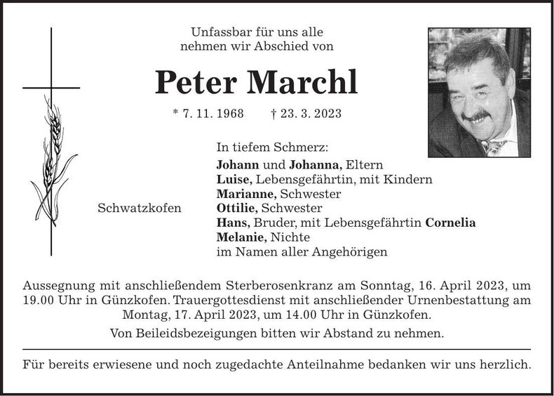 Traueranzeige Peter Marchl