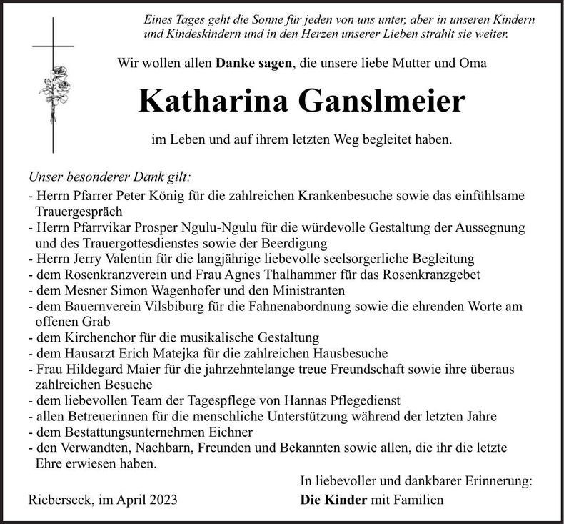 Traueranzeige Katharina Ganslmeier