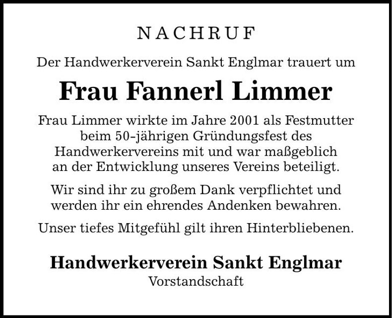Traueranzeige Fannerl Limmer