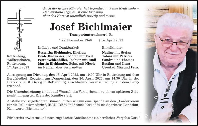 Traueranzeige Josef Bichlmaier