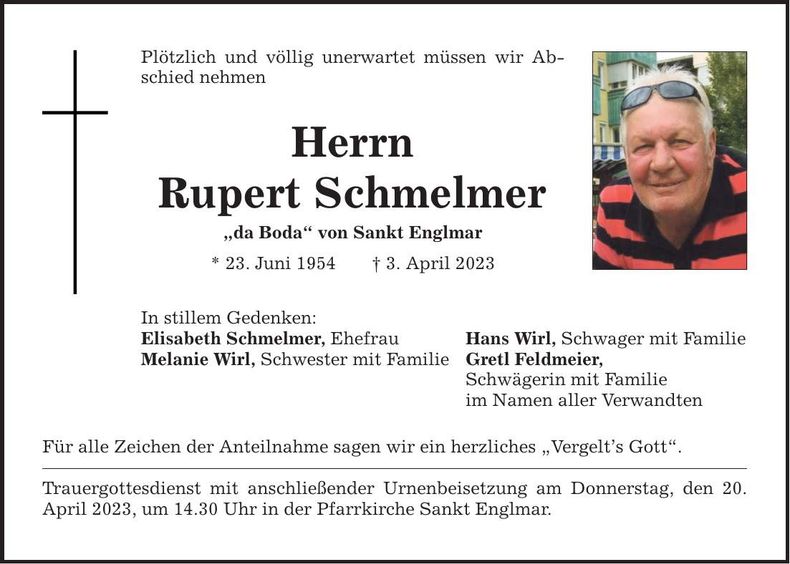 Traueranzeige Rupert Schmelmer