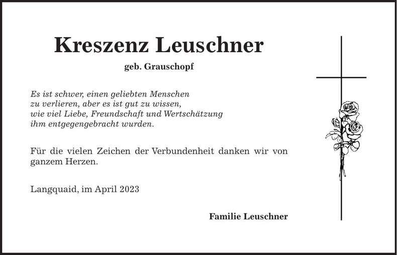 Traueranzeige Kreszenz Leuschner