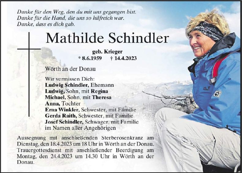 Traueranzeige Mathilde Schindler