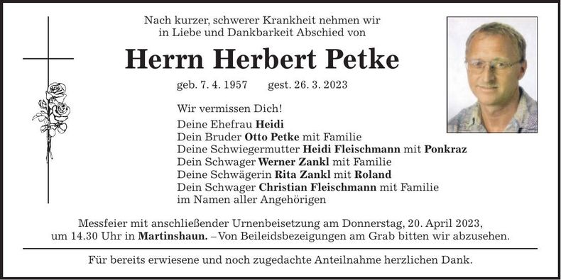 Traueranzeige Herbert Petke