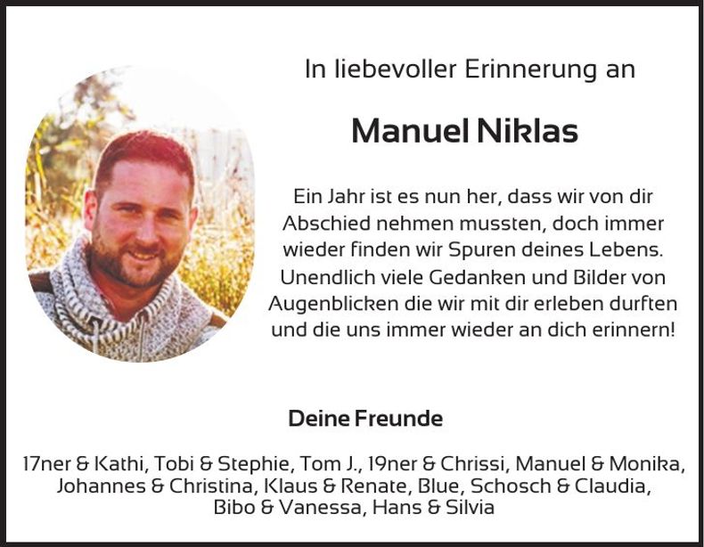 Traueranzeige Manuel Niklas