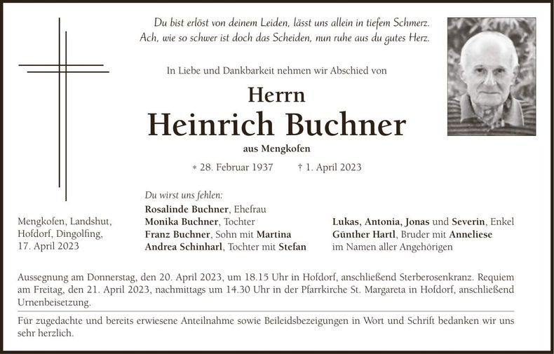 Traueranzeige Heinrich Buchner