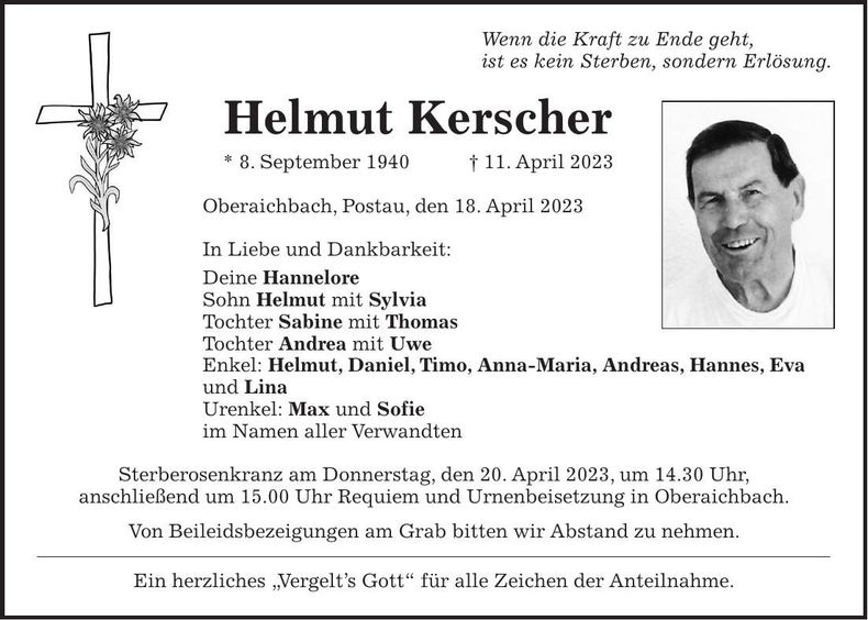 Traueranzeige Helmut Kerscher