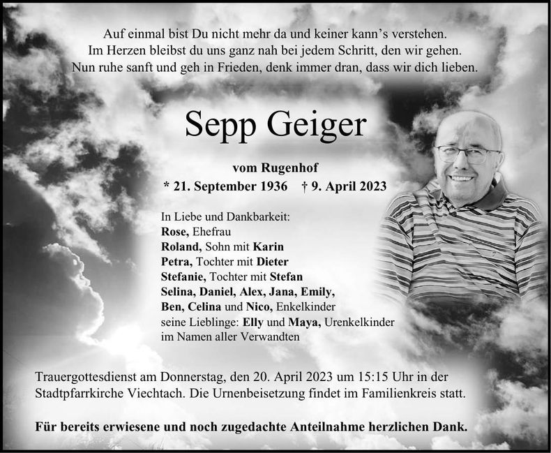 Traueranzeige Sepp Geiger