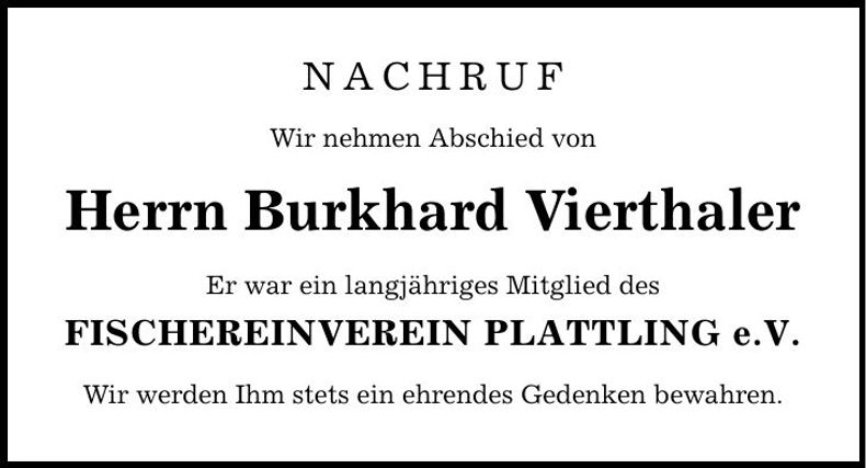 Traueranzeige Burkhard Vierthaler