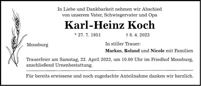 Traueranzeige Karl-Heinz Koch