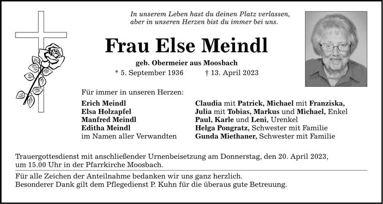 Traueranzeige Else Meindl