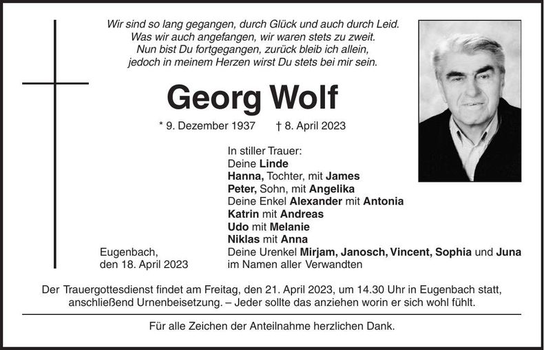 Traueranzeige Georg Wolf